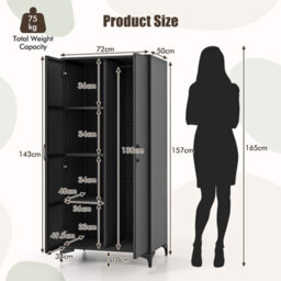 Gainoom Black Wicker Wardrobe Pe Rattan Wardrobe Armoire Closet W/ Hanging Rod - thumbnail 2
