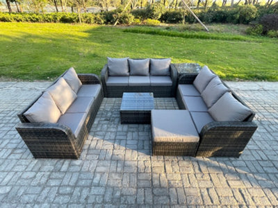 Fimous Patio Garden Furniture Sets Wicker 10 Seater Outdoor Rattan Furniture Sofa Sets With Square Coffee Table Big Footstool - image 1