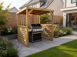 Edecks Deluxe The Pavilion Wooden Bbq Shelter With Foldout Bar Top 6 X 7Ft - Chevron Rear Outdoor Garden Diy Barbecue Grill Gazebo - thumbnail 3