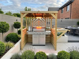 Edecks Deluxe The Pavilion Wooden Bbq Shelter With Foldout Bar Top 6 X 7Ft - Chevron Rear Outdoor Garden Diy Barbecue Grill Gazebo