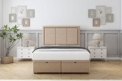 "Sloomy Lancaster Pebble Plush Ottoman Bed Base With 26"" Strutted Headboard 4'6 Double" - image 1