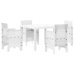 Berkfield Modern Garden Dining Set 5 Pcs White Polt Rattan - thumbnail 1
