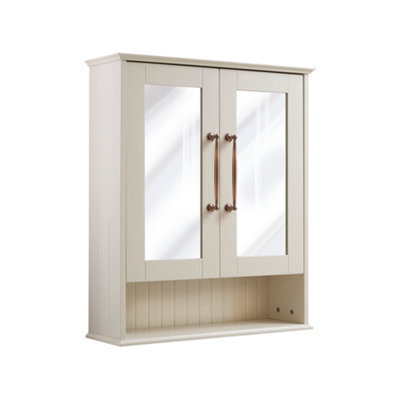 Homestylestore 650 X 750mm Antique White Wall Mounted Mirrored Door Bathroom Cabinet And Aged Bronze T Bar Handles - image 1