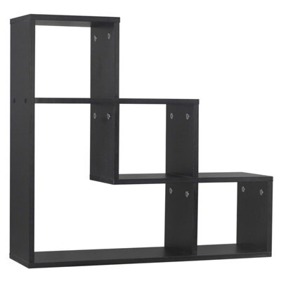 Urbn-Living Urbnliving Height 56Cm Lyon 3 Step Wooden Floating Wall Mounting Colour Black Shelf Display Unit Book Storage Decor - image 1