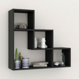Urbn-Living Urbnliving Height 56Cm Lyon 3 Step Wooden Floating Wall Mounting Colour Black Shelf Display Unit Book Storage Decor - thumbnail 2