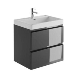 Plum&clay Marvel Wall Hung Bathroom Vanity Unit In Dark Grey Gloss With Ceramic Basin (W)600mm - thumbnail 2