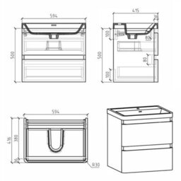 Plum&clay Marvel Wall Hung Bathroom Vanity Unit In Dark Grey Gloss With Ceramic Basin (W)600mm - thumbnail 4