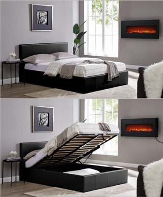 Luna 4Ft Small Double Black Ottoman Storage Bed With Gas Lift - Faux Leather Fabric - L:203Cm X W:138Cm X H:88.5Cm - image 1