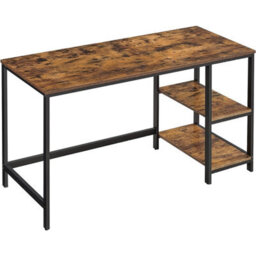 Office Writing Desk, Steel Frame Work Table With 2 Adjustable Shelves, Industrial Style, Rustic Brown And Black - thumbnail 3