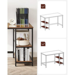 Office Writing Desk, Steel Frame Work Table With 2 Adjustable Shelves, Industrial Style, Rustic Brown And Black - thumbnail 4
