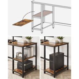 Office Writing Desk, Steel Frame Work Table With 2 Adjustable Shelves, Industrial Style, Rustic Brown And Black - thumbnail 5