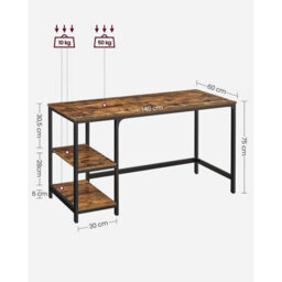 Office Writing Desk, Steel Frame Work Table With 2 Adjustable Shelves, Industrial Style, Rustic Brown And Black - thumbnail 8
