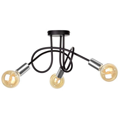 Luminosa Lighting Luminosa Rumba Multi Arm Semi Flush Ceiling Light Black, Silver, 50Cm, 3X E27