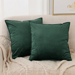 Deconovo Set Of 2 Crushed Velvet Cushion Covers 65Cm X 65Cm 26X26 Inches Flanges Throw Pillow Cases For Chairs Forest Green - thumbnail 2