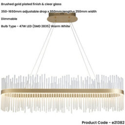 Loops Hanging Ceiling Pendant Light - Brushed Gold Plated Finish & Clear Glass - 47W Led (Smd 2835) Warm White - thumbnail 2