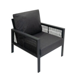 MonsterShop Garden Furniture Set 4Pc Anthracite Grey Aluminium With Rattan Storage Box Black Outdoor 3 Seat Sofa 2 Armchairs Coffee Table - thumbnail 8