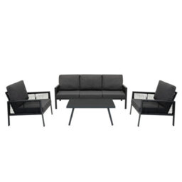 MonsterShop Garden Furniture Set 4Pc Anthracite Grey Aluminium With Rattan Storage Box Black Outdoor 3 Seat Sofa 2 Armchairs Coffee Table - thumbnail 2