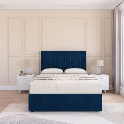 Sloomy Manhattan Navy Plush 4Ft6 Memory Foam Bed Set With 2 Drawers, Mattress & Headboard- Double - image 1