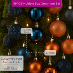Neo Midnight Blue 36Pcs Christmas Tree Ornaments Set Baubles Glitter Balls Holiday Festive Decorations - thumbnail 4