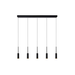 Lucide Tubule 5 Light Led Bar Ceiling Pendant Black - thumbnail 1