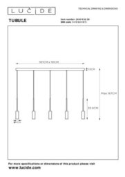 Lucide Tubule 5 Light Led Bar Ceiling Pendant Black - thumbnail 8