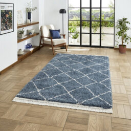 Blue Teal Geometric Shaggy Rug, Stain-Resistant 45mm Thick Modern Rug For Bedroom, Living, & Dining Room-60Cm X 230Cm - thumbnail 2