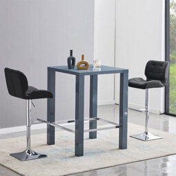 Furniture in Fashion Jam Square Glass Grey Gloss Bar Table 2 Candid Black Stools - thumbnail 1