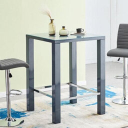 Furniture in Fashion Jam Square Glass Grey Gloss Bar Table 2 Candid Black Stools - thumbnail 2