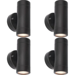 4 Pack Up & Down Twin Outdoor Ip44 Wall Light - 2 X 7W Gu10 Led - Matt Black