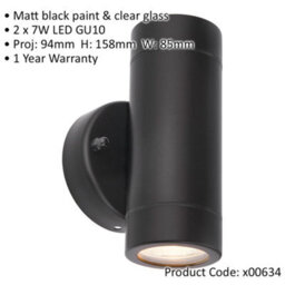 4 Pack Up & Down Twin Outdoor Ip44 Wall Light - 2 X 7W Gu10 Led - Matt Black - thumbnail 2