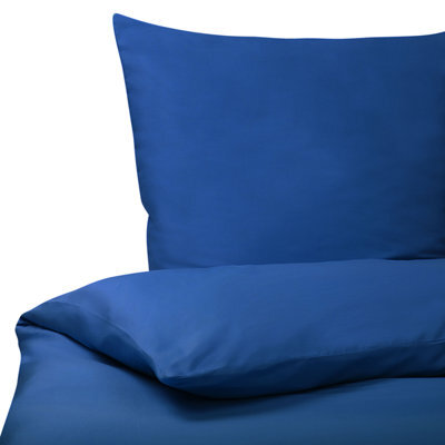 Beliani Duvet Cover Set Harmonridge Sateen Cotton 155 X 220 Cm Dark Blue - image 1