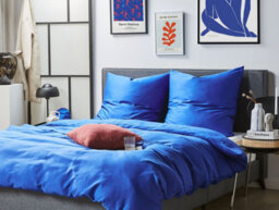 Beliani Duvet Cover Set Harmonridge Sateen Cotton 155 X 220 Cm Dark Blue - thumbnail 2