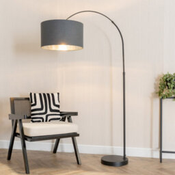 Valuelights Louis Black Arched Floor Lamp With Charcoal Drum Metallic Chrome Inner Shade - thumbnail 1