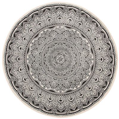 Beliani Round Cotton Area Rug Mandala Pattern 120 Cm Black And Cream Hizan - image 1