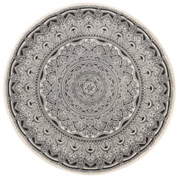 Beliani Round Cotton Area Rug Mandala Pattern 120 Cm Black And Cream Hizan - thumbnail 4