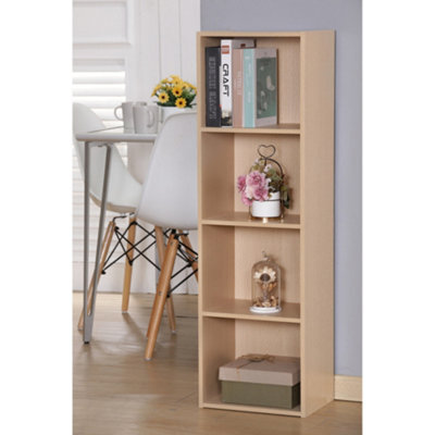 Home Treats Cube Bookshelf 4 Tier Storage Organiser Beech Wooden Shelving Display Open Bookcase For Home Living Room Office Bedroom Furniture - image 1