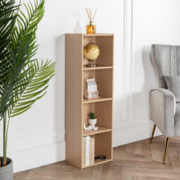 Home Treats Cube Bookshelf 4 Tier Storage Organiser Beech Wooden Shelving Display Open Bookcase For Home Living Room Office Bedroom Furniture - thumbnail 7