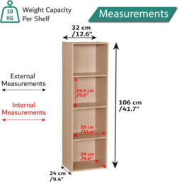 Home Treats Cube Bookshelf 4 Tier Storage Organiser Beech Wooden Shelving Display Open Bookcase For Home Living Room Office Bedroom Furniture - thumbnail 2