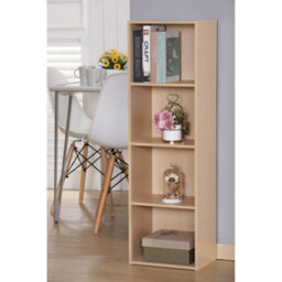 Home Treats Cube Bookshelf 4 Tier Storage Organiser Beech Wooden Shelving Display Open Bookcase For Home Living Room Office Bedroom Furniture - thumbnail 1
