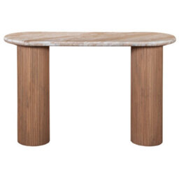 Wyld Haus Boston Natural Oak And Brown Marble Pedestal Console Table - thumbnail 3