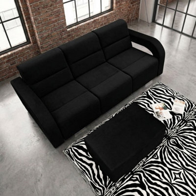 Aliss Sofa Bed With Pouffe Foam Filling Wave Springs Plastic Legs Wood Frame Loose Cushions 235X110X95 Black - image 1