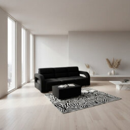 Aliss Sofa Bed With Pouffe Foam Filling Wave Springs Plastic Legs Wood Frame Loose Cushions 235X110X95 Black - thumbnail 3