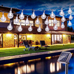 100 Led Solar Outdoor String Lights With Bubble Globe Bulbs, 12M Cool White - thumbnail 7