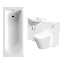 Nes Home White Vanity Unit With Basin, Wc Unit, Round Btw Toilet & 1700mm Bath - thumbnail 2
