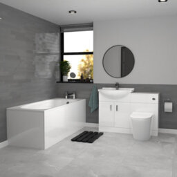 Nes Home White Vanity Unit With Basin, Wc Unit, Round Btw Toilet & 1700mm Bath