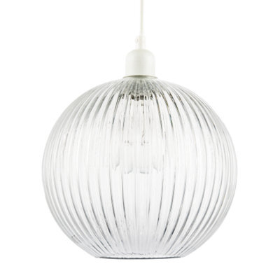 Happy Homewares Modern Clear Transparent Line Ribbed Glass Round Pendant Light Shade - image 1