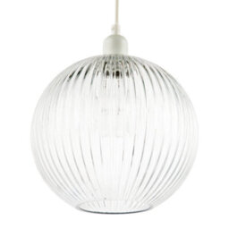 Happy Homewares Modern Clear Transparent Line Ribbed Glass Round Pendant Light Shade - thumbnail 3