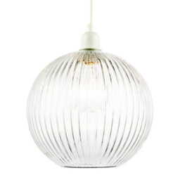 Happy Homewares Modern Clear Transparent Line Ribbed Glass Round Pendant Light Shade - thumbnail 2