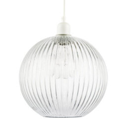 Happy Homewares Modern Clear Transparent Line Ribbed Glass Round Pendant Light Shade - thumbnail 1