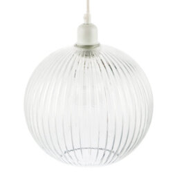 Happy Homewares Modern Clear Transparent Line Ribbed Glass Round Pendant Light Shade - thumbnail 5